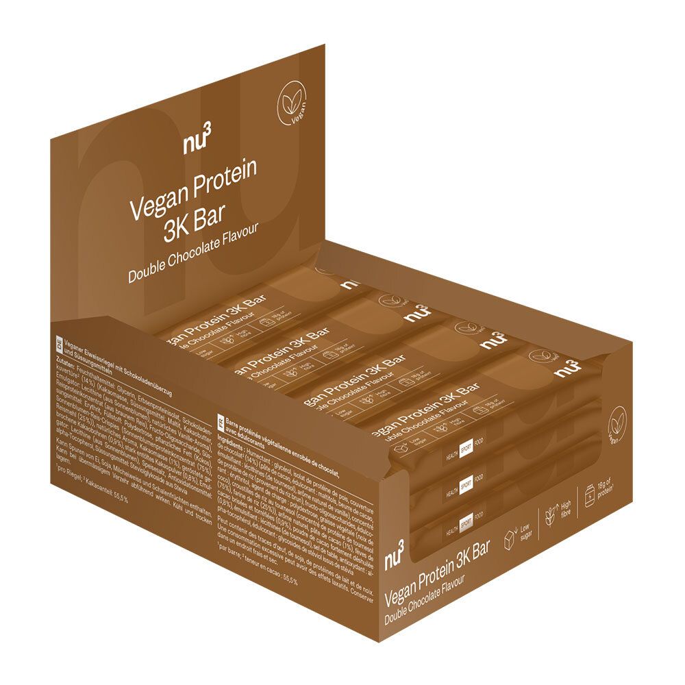 nu3 Vegan Protein 3K Bar, doppio cioccolato Set da 12