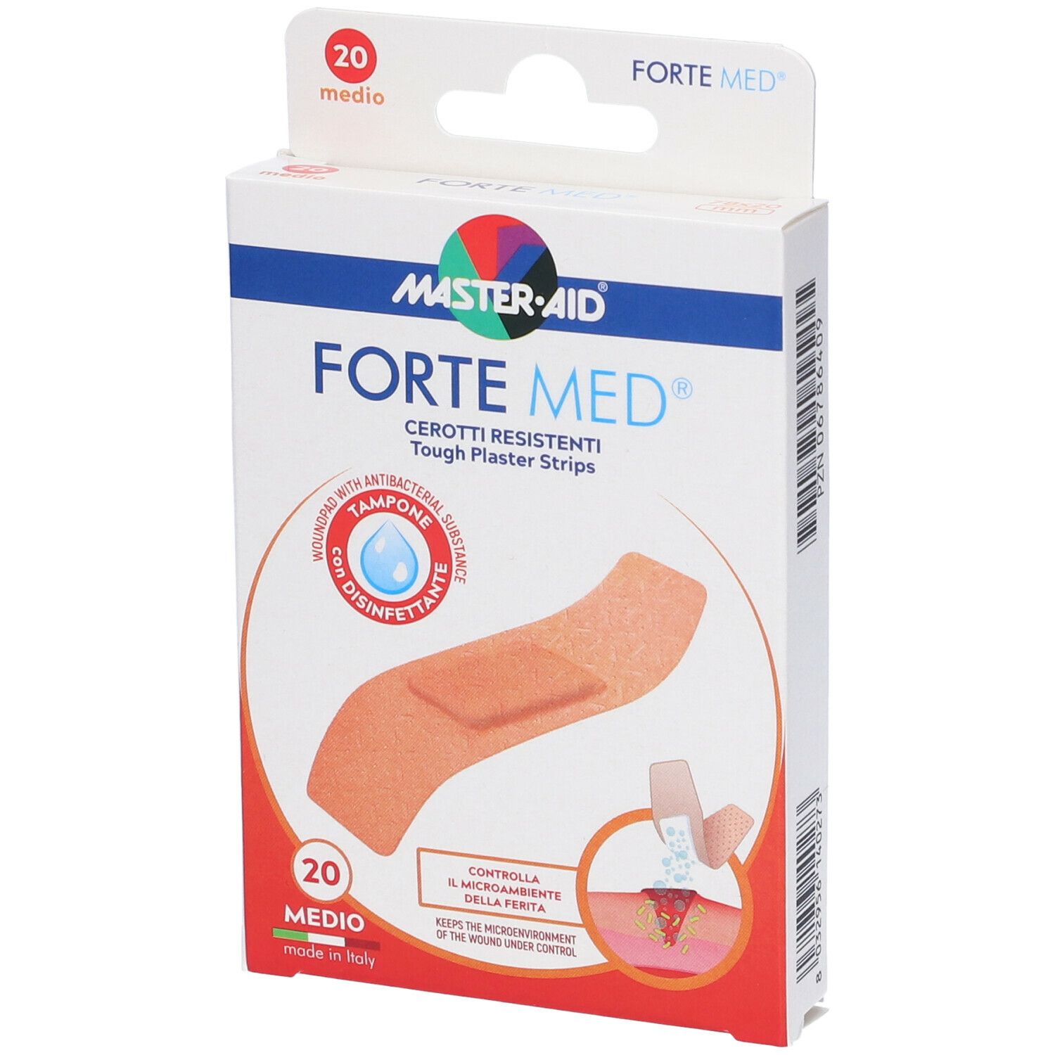 Master-Aid® Forte Med® 78 x 20 mm Medio Tampone con disinfettante