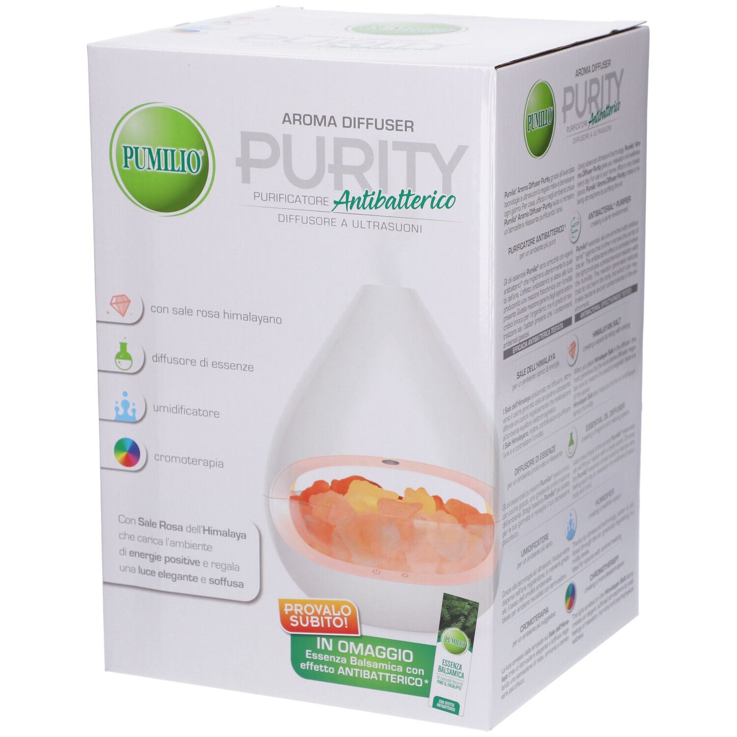 Pumilio® Aroma Diffuser Purity Purificatore Antibatterico + Essenza Balsamica in Omaggio
