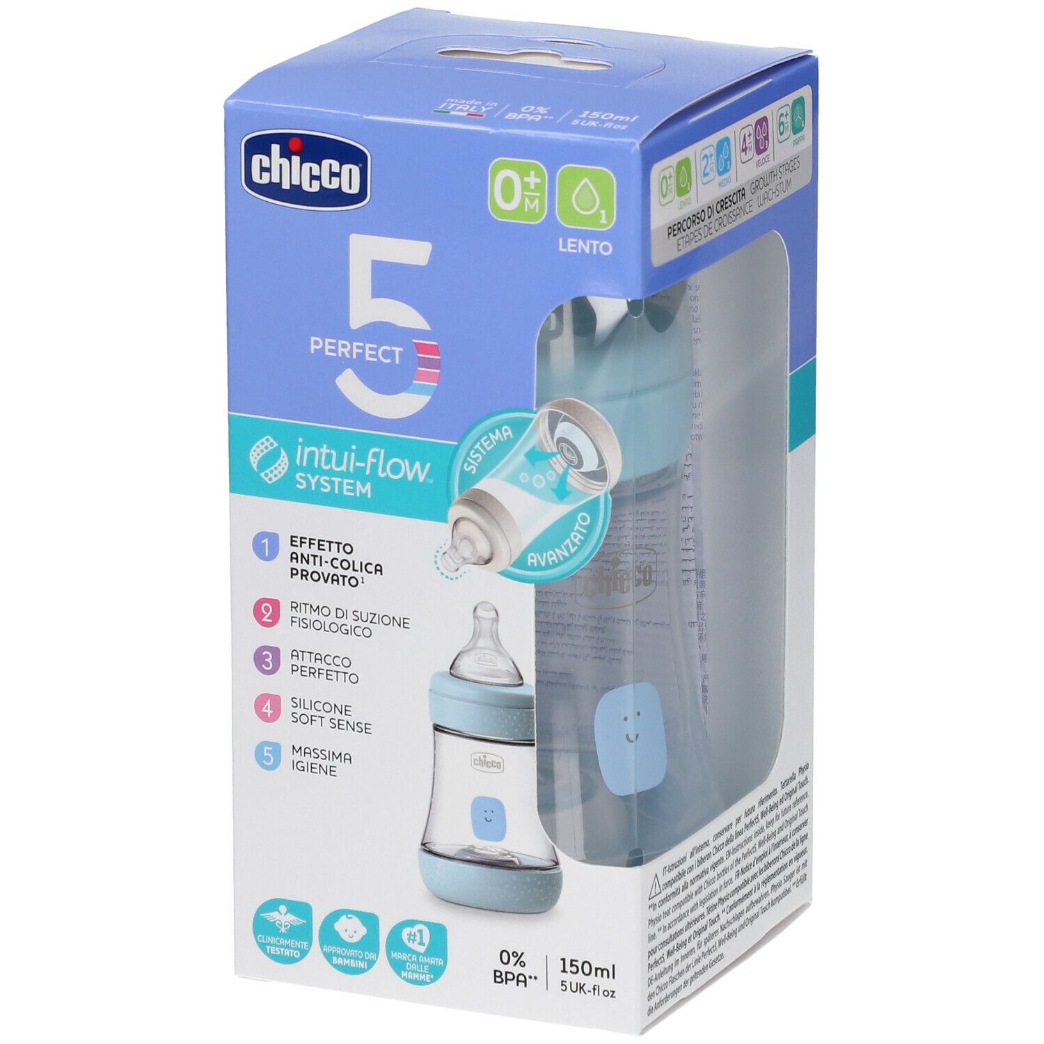 Chicco PERFECT 5 Biberon 150 ml Flusso Lento 0+ m