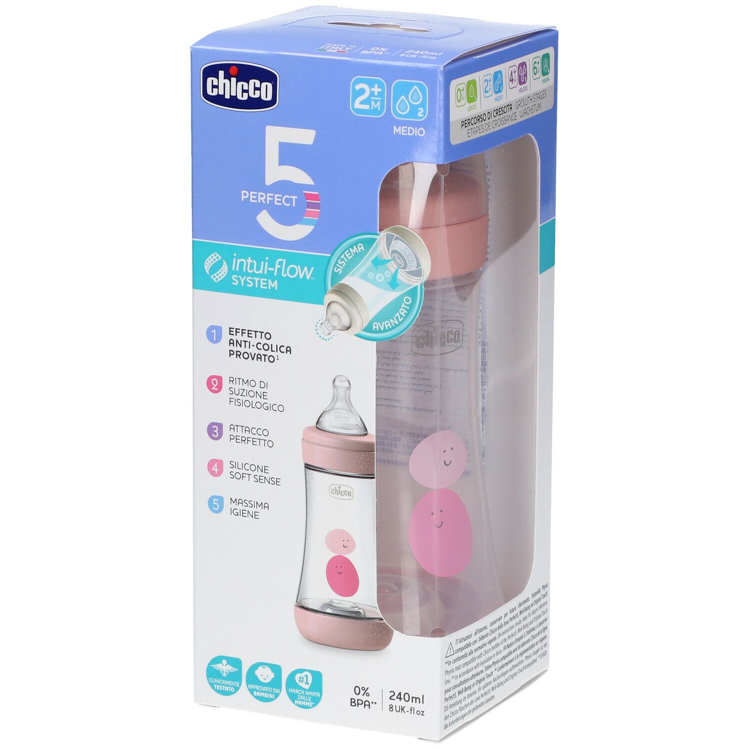 Chicco PERFECT 5 Biberon 240 ml Flusso MEDIO