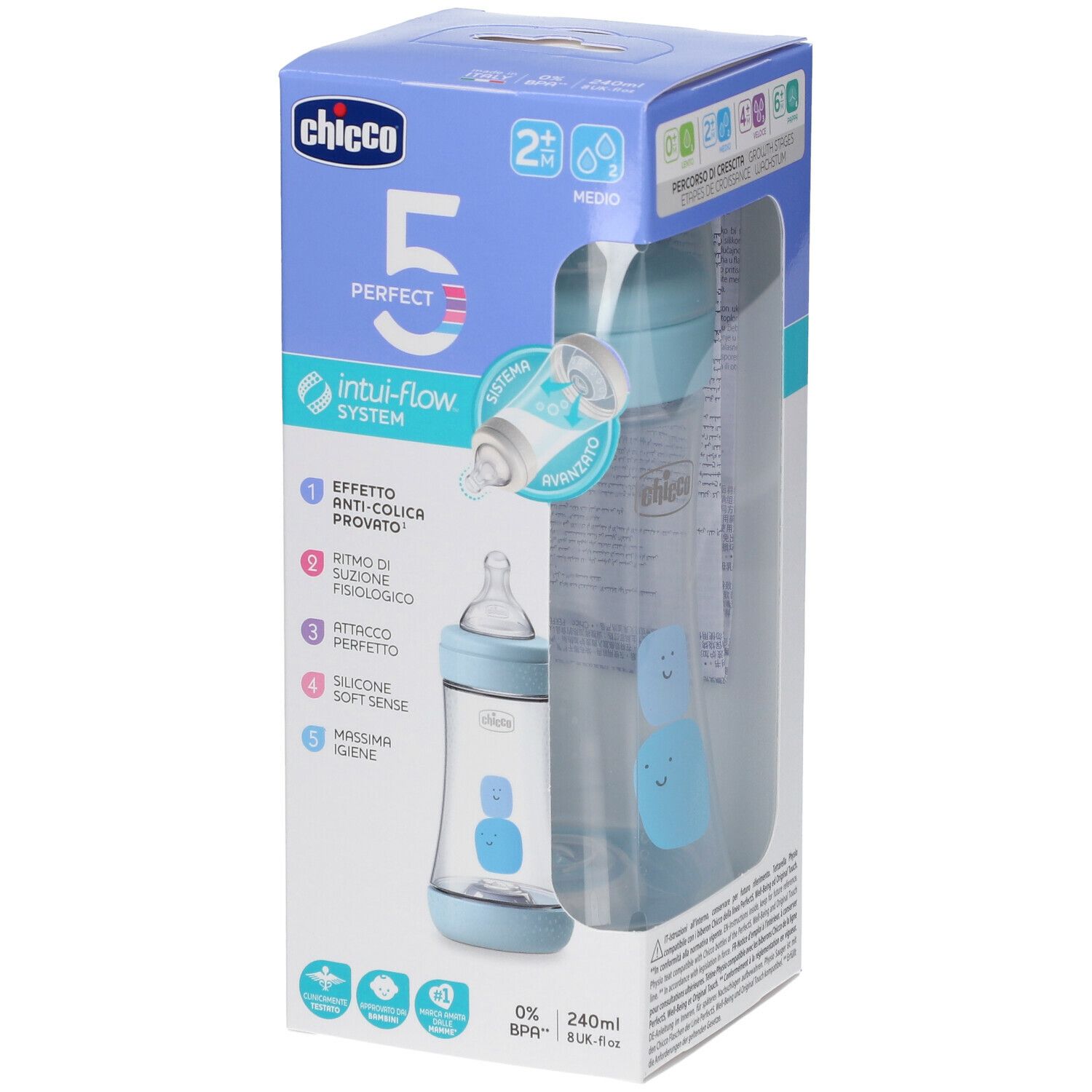 Chicco PERFECT 5 Biberon 240 ml -Flusso Medio