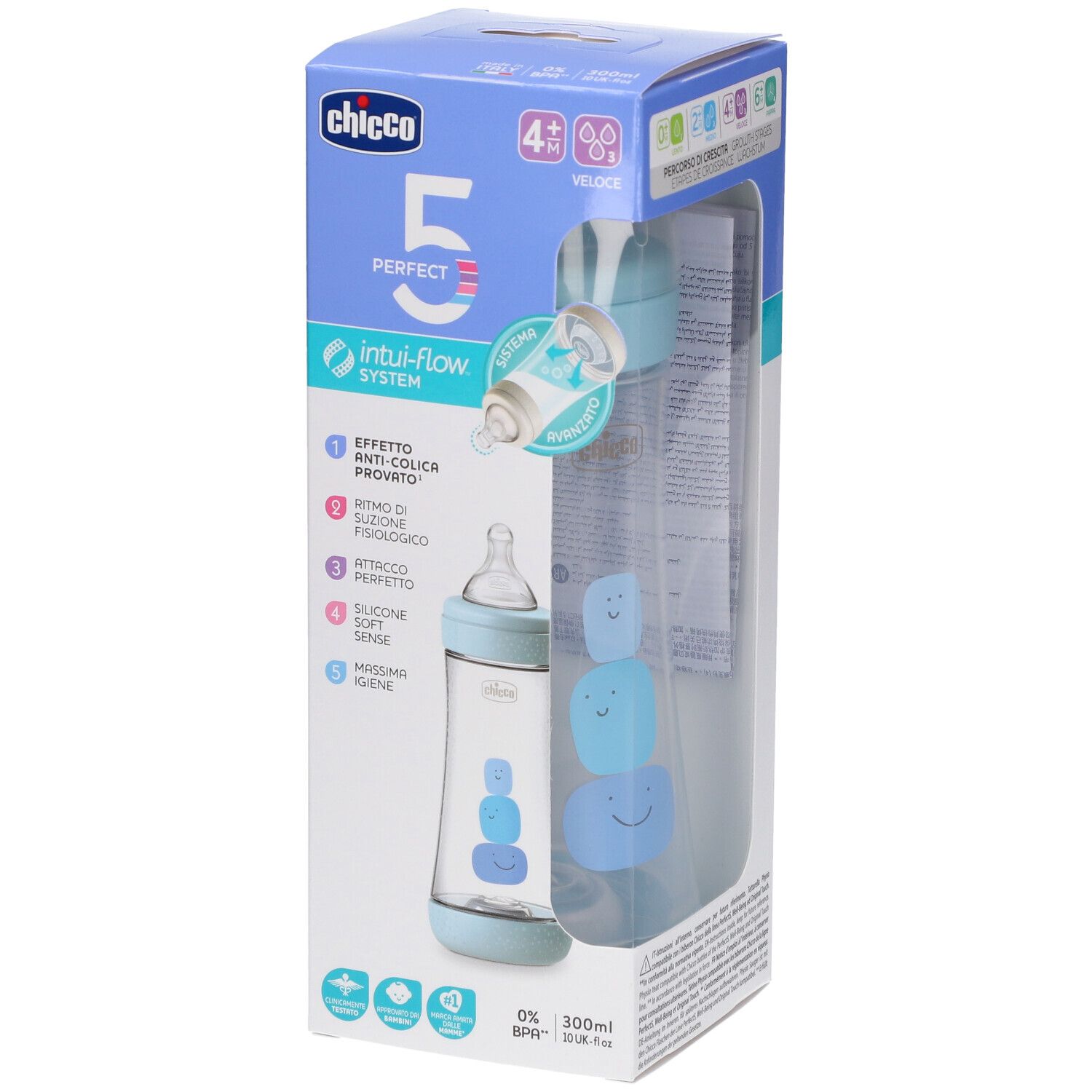 Chicco PERFECT 5 Biberon 300 ml Flusso Veloce 4+ m