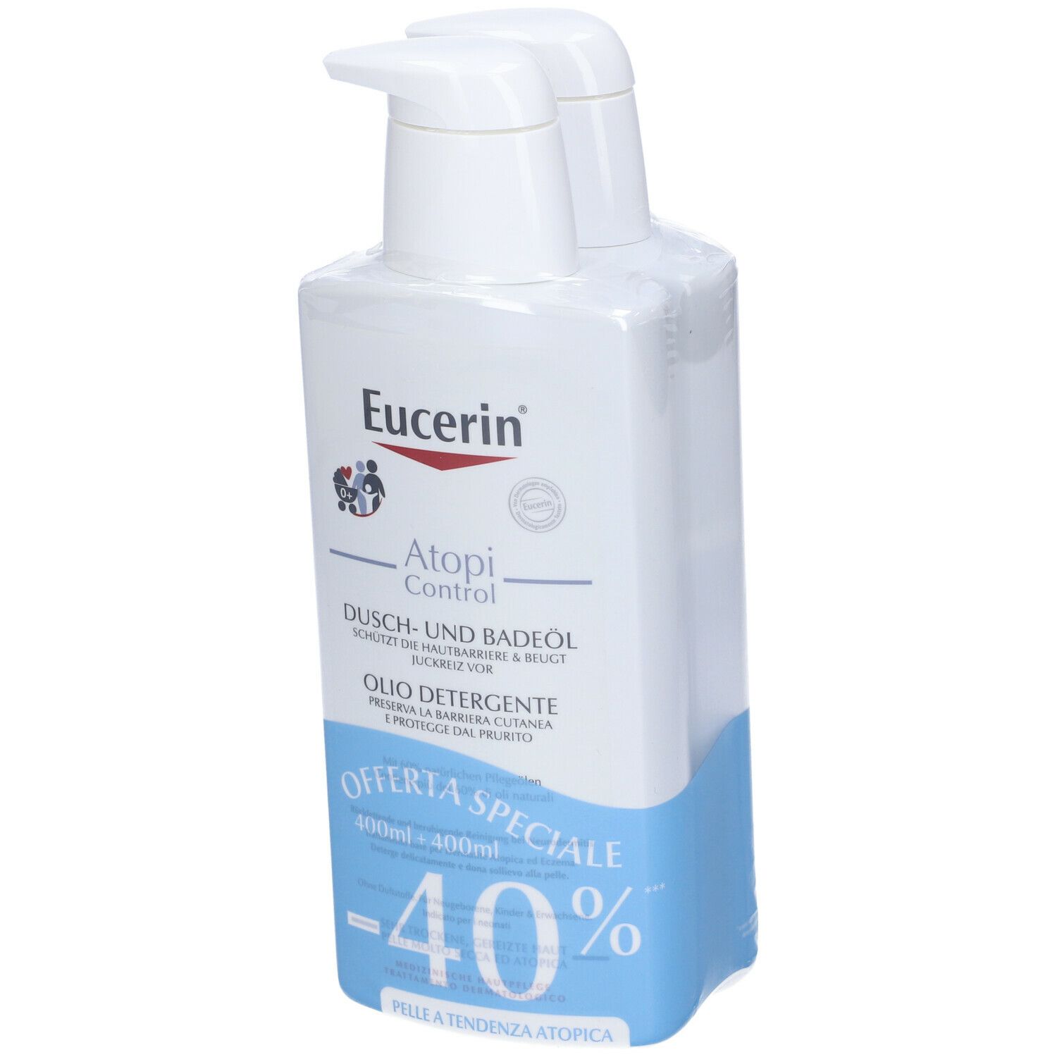 Eucerin® AtopiControl Olio Detergente 20% Omega 400ml Bipacco