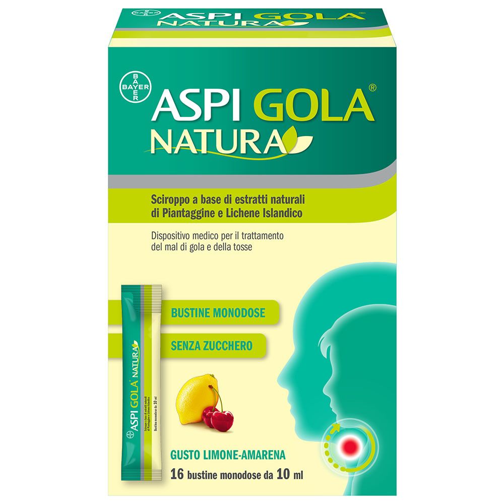 Aspi Gola Natura Mal di Gola e Tosse Sciroppo Limone e Amarena