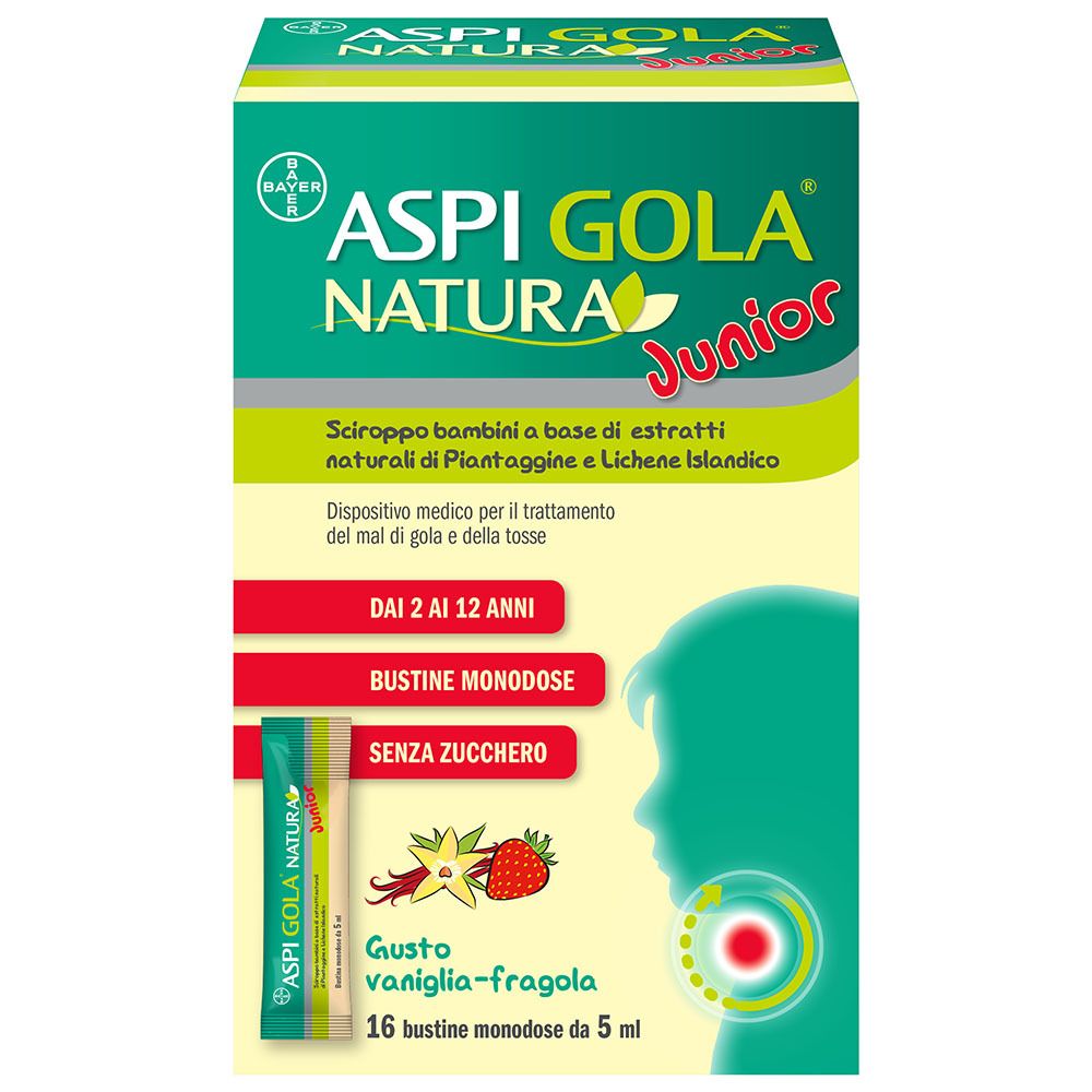 Aspi Gola Natura Junior Mal di Gola e Tosse Sciroppo Vaniglia e Fragola