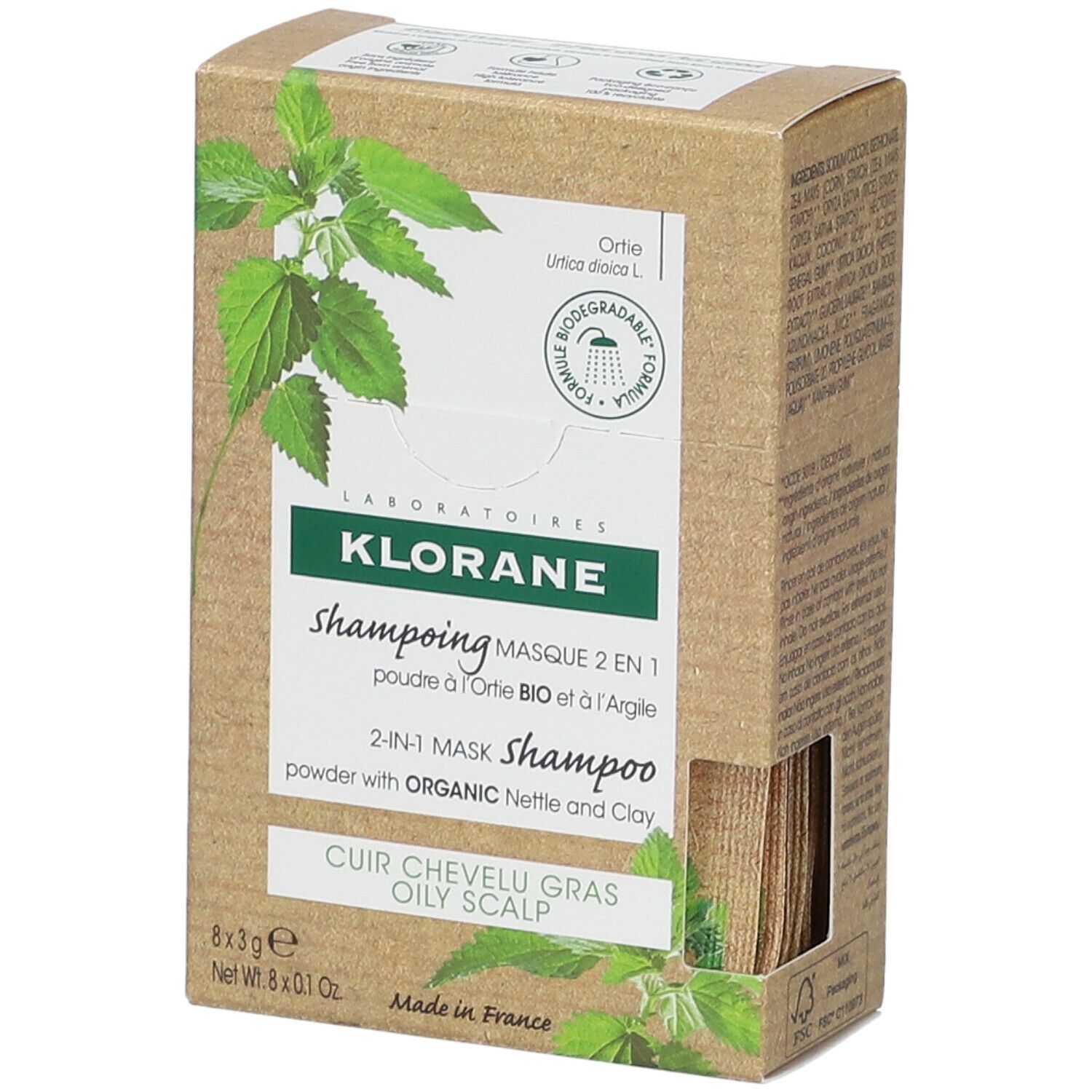 KLORANE Shampoo Maschera 2 in 1 Polvere all'Ortica Bio e all'Argilla