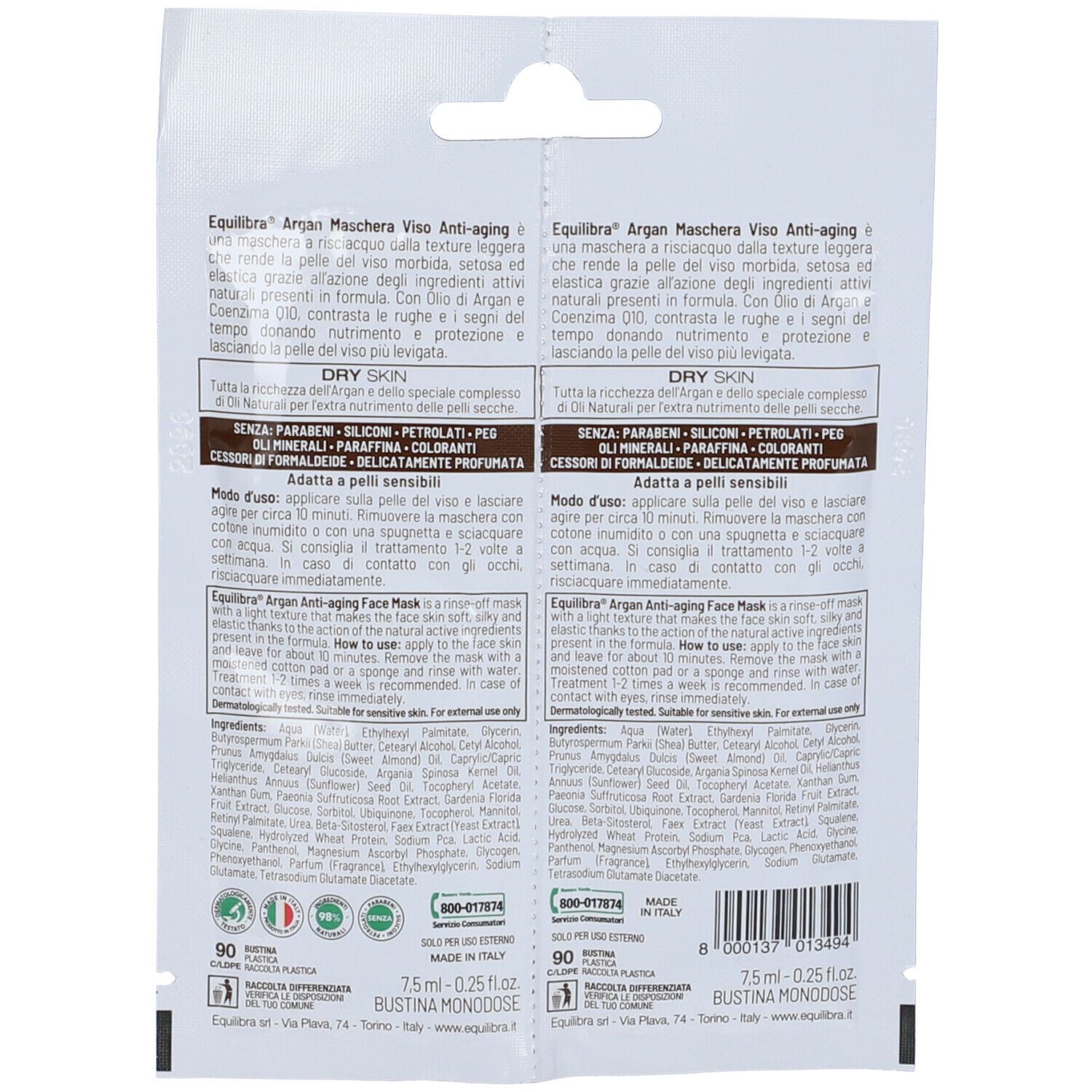 Equilibra® Maschera Viso Antiaging